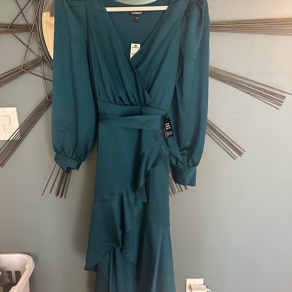 Express Green Asymmetrical Wrap Gown